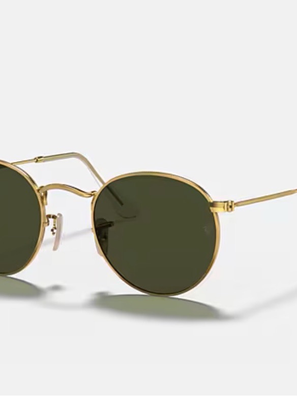 Ray-Ban Gold Frame With Dark Green Lenses Round Sunglasses